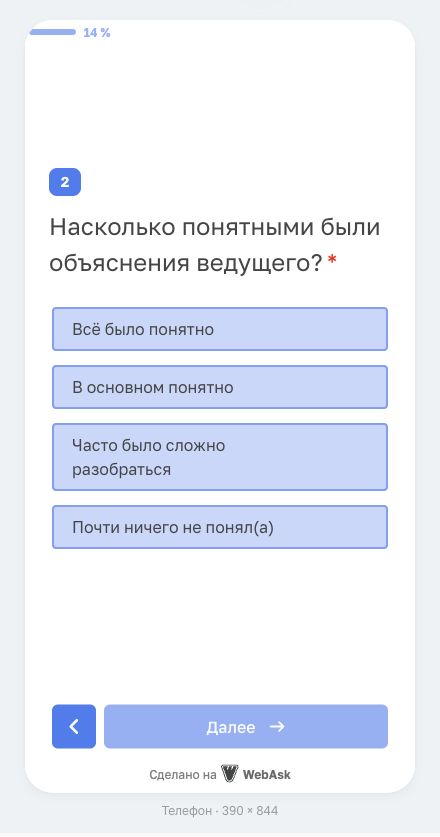 Мобильный предпросмотр вопроса с четырьмя вариантами ответа